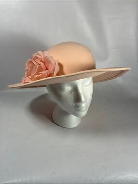 Vintage Importina Wide Brim Peach Floral Felt Hat